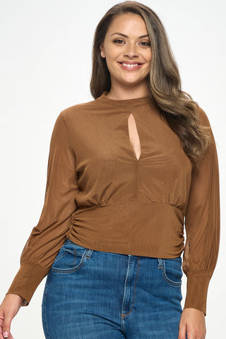 IT4322-PLUS | Tops |Junior Plus Long Sleeve Mesh Top