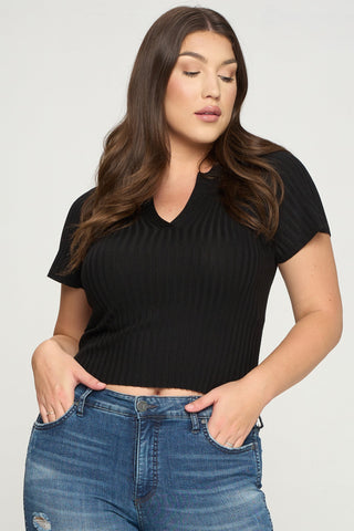 IT4786-PLUS | Tops | Fitted Short Sleeve Ribbed Top