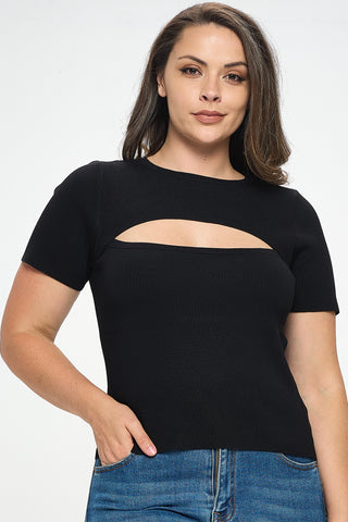 IT5591-PLUS | Tops | Junior Plus Short Sleeve Cutout Top