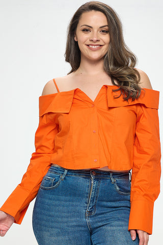 IT5594-PLUS | Tops | Junior Plus Off Shoulder Long Sleeve Crop Top