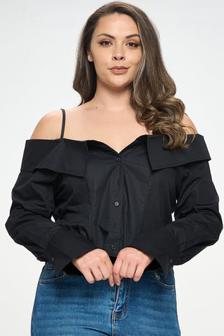 IT5594-PLUS | Tops | Junior Plus Off Shoulder Long Sleeve Crop Top