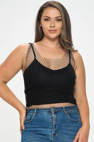 IT5622-PLUS | Tops | Junior Plus Rhinestone Fishnet Tank Top