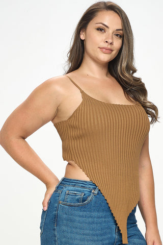 IT5673-PLUS | Tops | Junior Plus Rib Knit Asymmetric Hem Tank Top