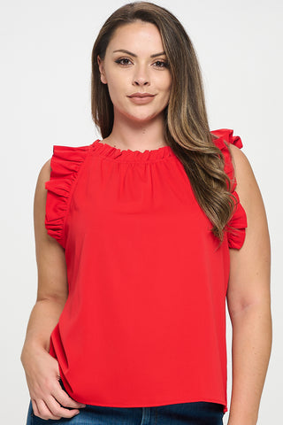 IT6151-PLUS | Tops | Junior Plus Solid Sleeveless Ruffle Trim Top