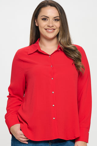 IT6152-PLUS | Tops | Junior Plus Collared Button Down Long Sleeve Top