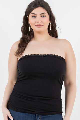 IT6195-PLUS | Tops | Junior Plus Lace Trim Ribbed Knit Tube Top