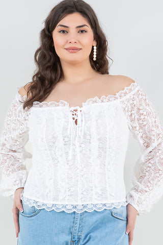 IT6198-PLUS | Tops | Junior Plus Off Shoulder Long Sleeve Lace Top