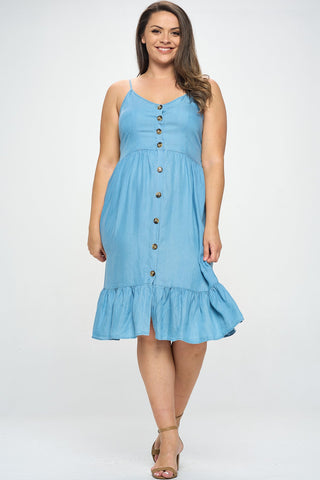 ITD5435-PLUS | Dresses | Junior Plus Button Down Smocked Denim Dress