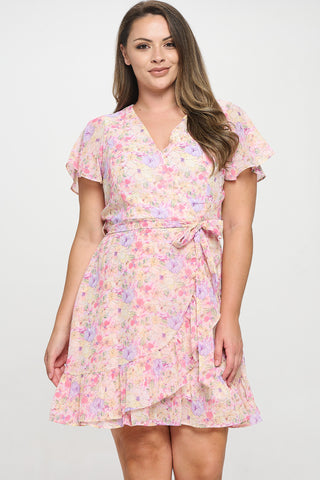 ITD5896-PLUS | Dress | Junior Plus Surplice Neck Fit and Flare Dress