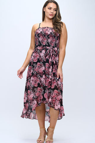ITD6257-PLUS | Dresses | Junior Plus Smocked Midi Dress with Ruffle Hem
