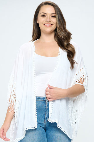 ITJ5203-PLUS | Outerwear | Junior Plus Open Front Fringe Cardigan