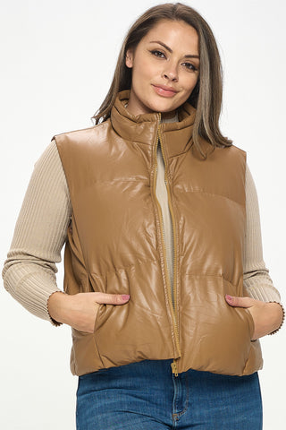ITJ5739-PLUS | Vests | Junior Plus Faux Leather Puffer Vest