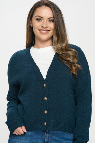 ITJ6133-PLUS | Outerwear | Junior Plus Button Down V Neck Sweater Cardigan