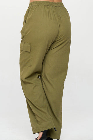 ITP5633-PLUS | Pants | Junior Plus Drawstring Waist Pocket Cargo Pants