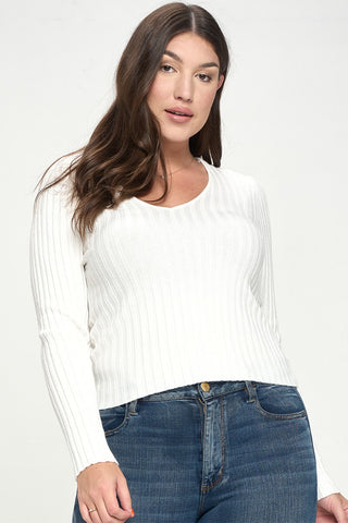 IT4870-PLUS | Tops | Junior Plus Long Sleeve Ribbed Knit Top