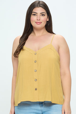 IT4084-PLUS | Tops | Junior Plus Spaghetti Strap Button Down Tank Top