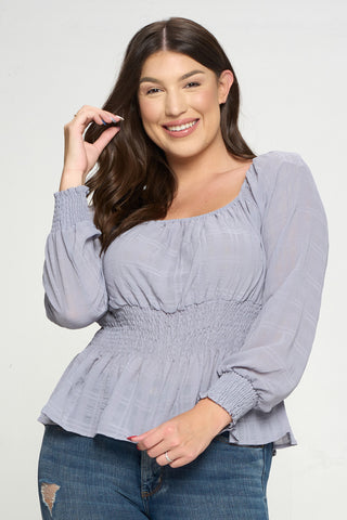 IT4466-PLUS | Tops | Long Sleeve Peasant Plus Size Top