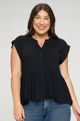 IT4750-PLUS | Tops | Solid Tiered Button Down Top