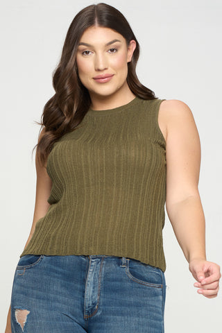 IT4898-PLUS | Tops | Junior Plus Ribbed Knit Sleeveless Tank Top