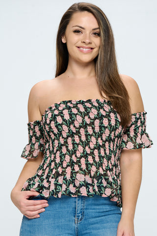 IT5172-PLUS | Tops | Junior Plus Smocked Off Shoulder Blouse