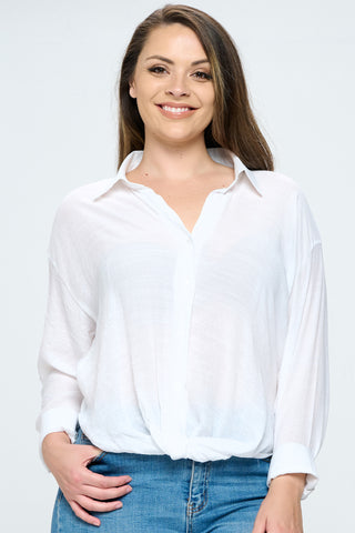 IT5199-PLUS | Tops | Junior Plus Front Twist Button Up Shirt