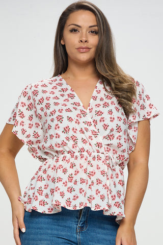 IT5506-PLUS | Tops | Junior Plus Flutter Sleeve Surplice V-Neck Top