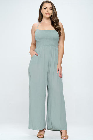 ITJS5144-PLUS | Jumpsuits | Junior Plus Halter Cage Back Jumpsuit